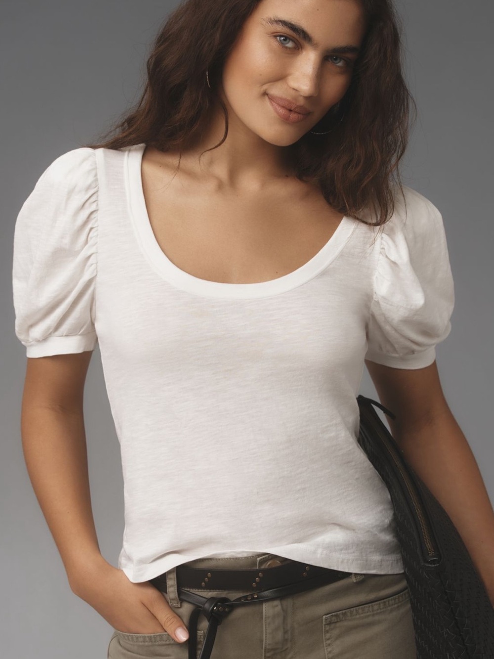 Anthropologie Puff-Sleeve Scoop Neck Top